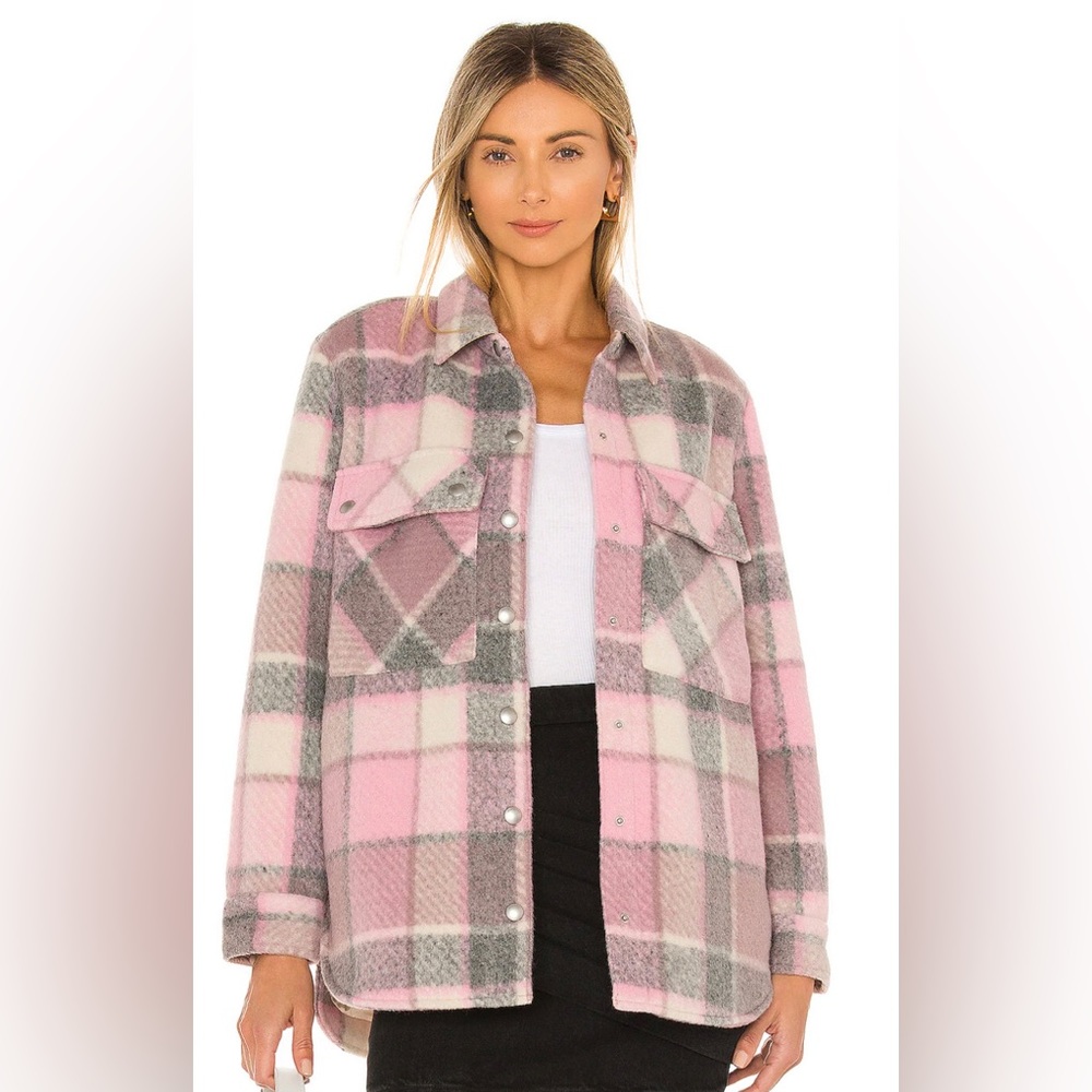 BLANKNYC Cabin Fever Swacket, S in Pink/Grey Plaid